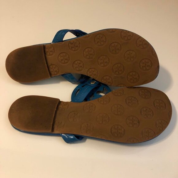 TORY BURCH Miller Logo Thong Sandals Tropical Blue Patent Leather 6 MSRP $200 - Picture 6 of 6